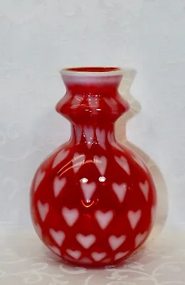 Buy Fenton, Vase, Ruby Opalescent Glass, Heart Optic, Numbered Edition. • 95.82£