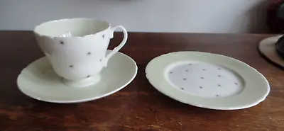 Buy Shelley Pole Star Cup & Saucer & Side Plate Trio Pale Green & White 13774 • 11.99£