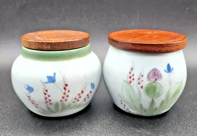 Buy Set Of 2 Vintage Collectable Portebello Pottery Handpainted Thistle Lidded Pots • 17.35£