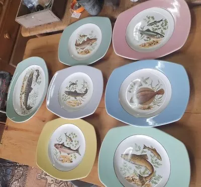 Buy Figgjo Flint Pottery Norway Fish Patterned Dinner Plates Set Of 6 & Platter • 45£