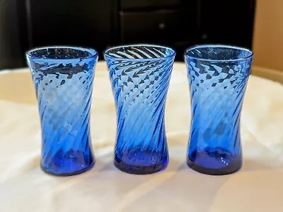 Buy VTG Set Of 3 Drinking Glasses Blown Bubble Glass Cobalt Blue Rough Pontil 6oz • 22.68£