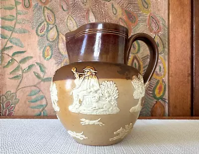 Buy Antique Doulton Lambeth Stoneware Pottery Pitcher - Hunting White Relief (1125) • 115.08£