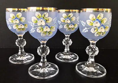 Buy Bohemia Crystal Cordial Liquor Glasses 4” Hand Painted Enameled Flowers Set Of 4 • 48.26£