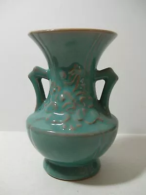 Buy Vintage Dryden Redware Terracotta Pottery Teal Green Embossed Vase Signed • 43.33£