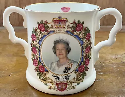 Buy STAFFORDSHIRE China Two Handled MUG For Late QUEEN's GOLDEN JUBILEE 2002 • 5£