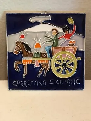 Buy CERAMICHE Carrettino Siciliano Ceramic Tile Wall Art Made In Italy 1970's • 9.39£