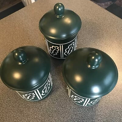 Buy 3 X Hornsea Forest Green Oak Leaf Storage Jars • 7£