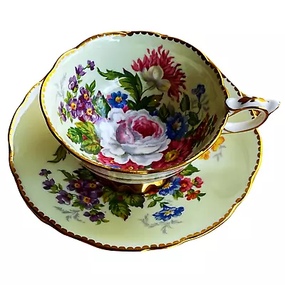 Buy Royal Stafford Celebrity Bone China Tea Cup & Saucer Green Cabbage Roses Floral • 214.06£