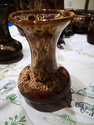 Buy Fosters Honeycomb Pottery Brown Drip Glaze Vase 14cm High  10cm Base Dia • 3£