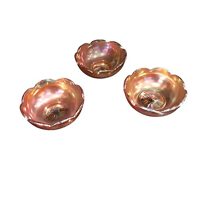 Buy 3 Vintage Jeanette Crackle Marigold Carnival Glass Scalloped Edge Berry Bowls • 16.13£