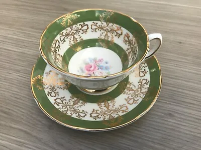 Buy Royal Grafton, Bone China. Teacup And Saucer. White/ Green With Gold Decoration • 7.50£
