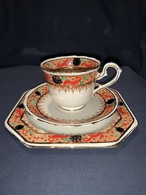 Buy Antique Royal Stafford Bone China Tea Trio. Vivid Multicolour Pattern & Gilding. • 6.50£