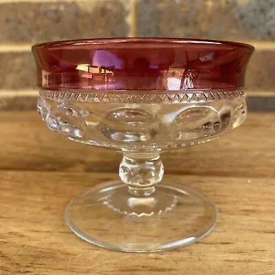 Buy Kings Crown Cranberry Flash Thumbprint Footed Dessert Glass • 7.59£