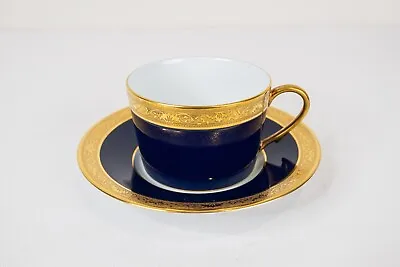 Buy Raynaud Limoges Conde Flat Cup And Saucer Gold Encrusted Cobalt Blue  • 215.78£