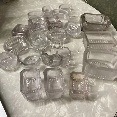 Buy Antique Heavy Glass Collection Beginning To PURPLE Salt Cellars, Soap Dish 22 Pc • 18.97£