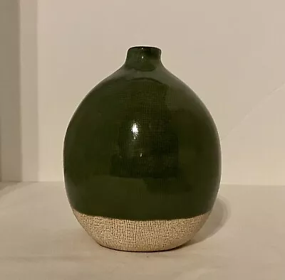 Buy Hilda Flack Pottery Green Burlap Like Glazed Round Vase • 9.60£