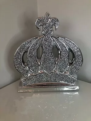 Buy Large 3d Crushed Crystal Silver Crown Handicraft Ornament Wedding Anniversary • 19.99£