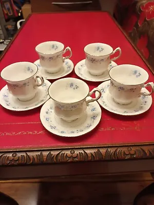 Buy 5 Paragon Fine Bone China Coffee Cups And Saucers Malvern Blue Flower Pattern • 27.54£