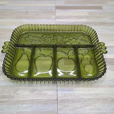 Buy Vintage Indiana Glass Avocado Green 5 Part Divided Relish Serving Tray • 14.41£