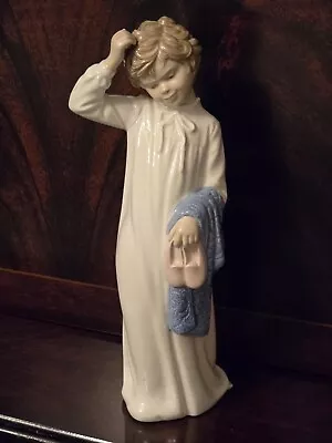 Buy Lladro Nao Figurine, Boy In Nightdress Carrying Slippers And Towel 1970s. • 15£