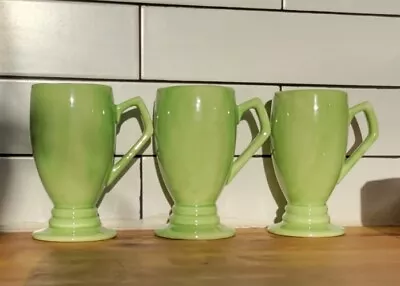 Buy Vintage 1970s Handmade Coffee Mugs  Unique Set Of 3  Green Art Pottery  • 20.84£