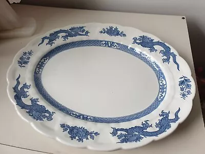 Buy Antique Booths China 'Dragon' Pattern Blue & White Turkey Platter, Size 32x40cm • 30£