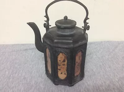 Buy Antique Chinese Octagonal Metal & Glass Panels Teapot • 95.31£