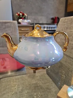 Buy Large Vintage Sadler Teapot ? Elgreave Blue And Gold Lustre Pottery China  • 15£