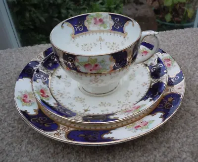 Buy Antique Vintage Diamond China Tea Set Trio Hand Painted Colbalt Blue Floral • 21.50£
