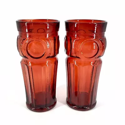 Buy Vintage Wheaton Glass Ruby Red Bullseye Iced Tea Tumblers Set Of 2 • 17.95£