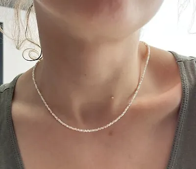 Buy White Boho Seed Bead Beaded Petite Minimalist Necklace Choker For Woman  • 7.20£