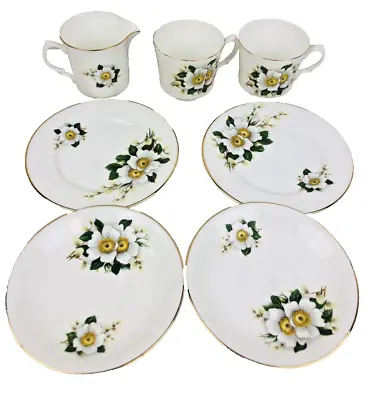 Buy Arklow Bone China White Floral Gold Rimmed Tea Set , Cups Saucers & Milk Jug 7pc • 40£