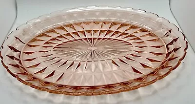 Buy Vintage Depression Pink Glass Jeannette WINDSOR PINK 11” OVAL PLATTER Plate • 16.01£