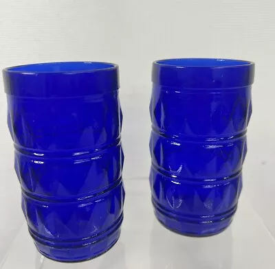 Buy Francesinho Brazil Cobalt Blue Glass Tumblers  4.5 Inch Set 2 Diamond Pattern • 14.20£