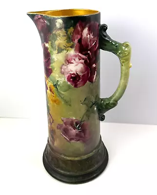 Buy Signed Antique Willets Belleek Hand Painted Tankard Pitcher Violet Roses 1902 I1 • 281.77£
