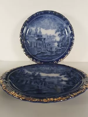 Buy Two Antique Victorian Blue Flow Transfer Ware Plate By J Kent Pottery Circa 1890 • 22£