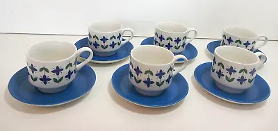 Buy Vintage 1960s Midwinter Roselle Cups & Saucers X6 Blue & Green Mid Century • 14.99£