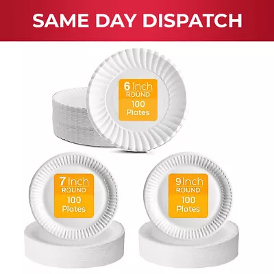 Buy Paper Plates White Disposable Dishes For Catering Birthday Party 6 - 9 Inches • 39.95£