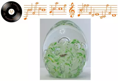 Buy Egg Shaped Glass Paperweight Green White Yellow Swirls + Controlled Bubbles • 22.49£