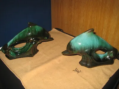 Buy Blue Mountain Pottery -drip Glaze Pair Of Dolphin Ornaments • 50£