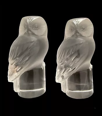Buy Lalique Crystal Owls Chouette Frosted Signed Lot Of 2 **READ DESCRIPTION** • 66.30£