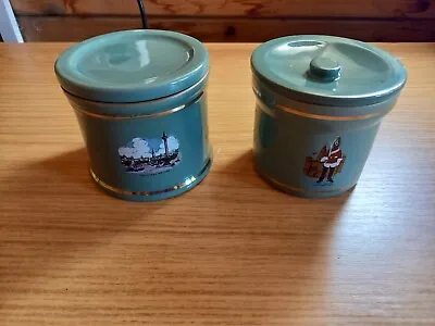 Buy 2 X Vintage Manor Green Denby Stoneware Storage Jars + Lids London Souveniers • 35£