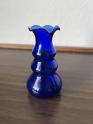 Buy Vintage Cobalt Blue Flower Bud Vase 4.5  With Scalloped Rim Graduated Bubble • 13.27£
