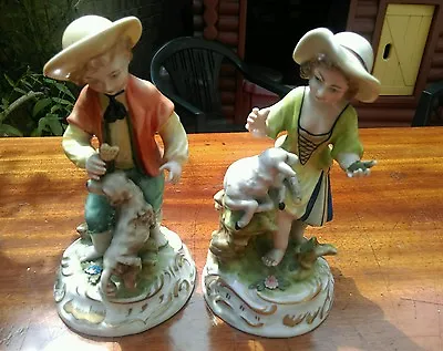 Buy Vintage Dresden Porcelain China Boy And Girl Lamb Dog Figures Stamped On Base • 125£