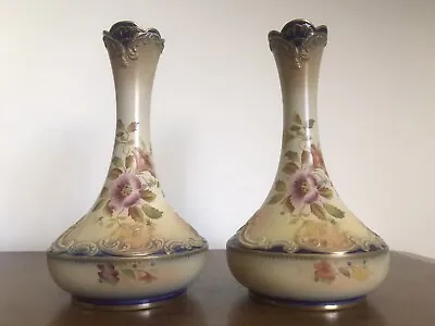 Buy Pair Superb Antique Carlton Ware Ivory Blush Vases - C1900 - Rd No.352307 • 35£