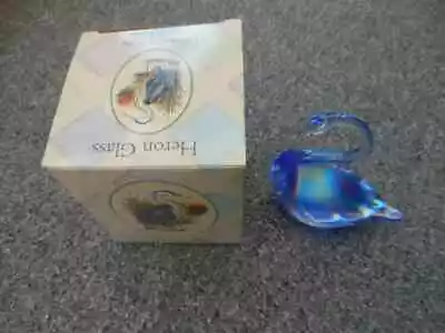 Buy Heron Glass Swan Blue With Iridescent Colours - Boxed • 12.99£
