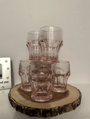 Buy Lot Of 6 Vintage Pink Glass Tumblers RARE Kitchen Drink Dishes Set Drinkware • 36.05£
