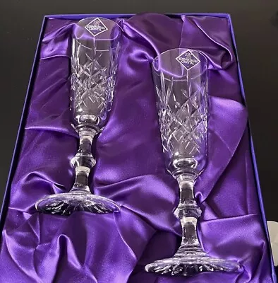 Buy Edinburgh Crystal, Lomond, 2 X Champagne Flute Glasses, 19.2cm Signed • 14.99£