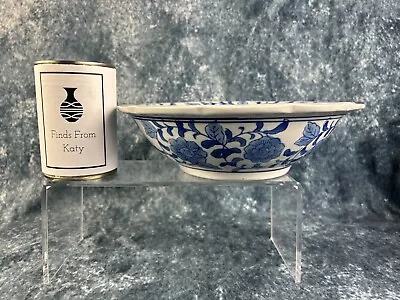 Buy Vintage Scalloped Edge Blue & White Floral Bowl Dish - Thick Rim, Large & Heavy • 18£
