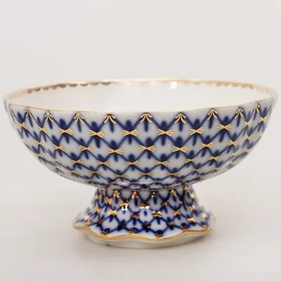 Buy 22K Gold Cobalt Net Pedestal Bowl Russian Lomonosov Porcelain • 110.29£